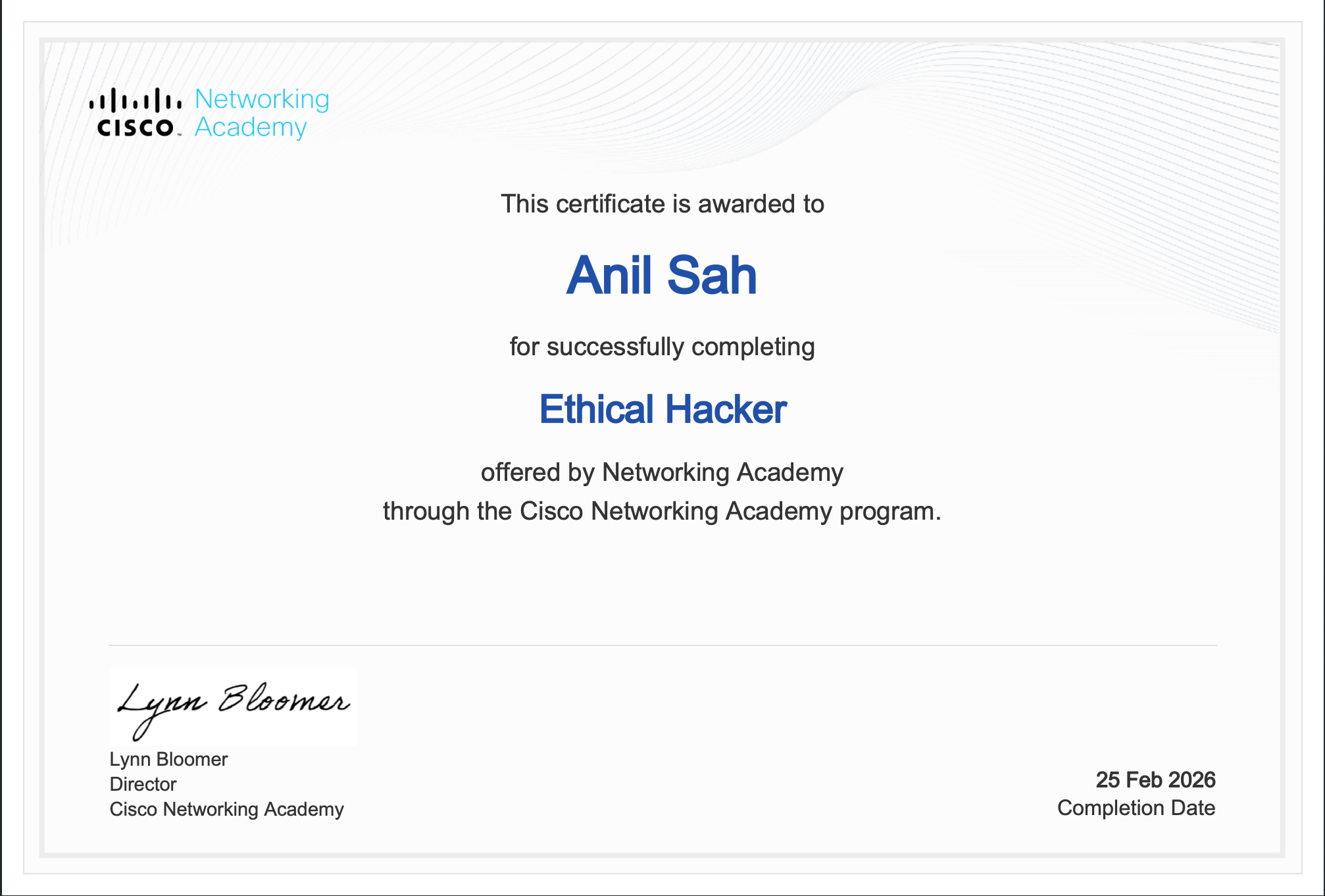 Ethical Hacker Cisco Certificate