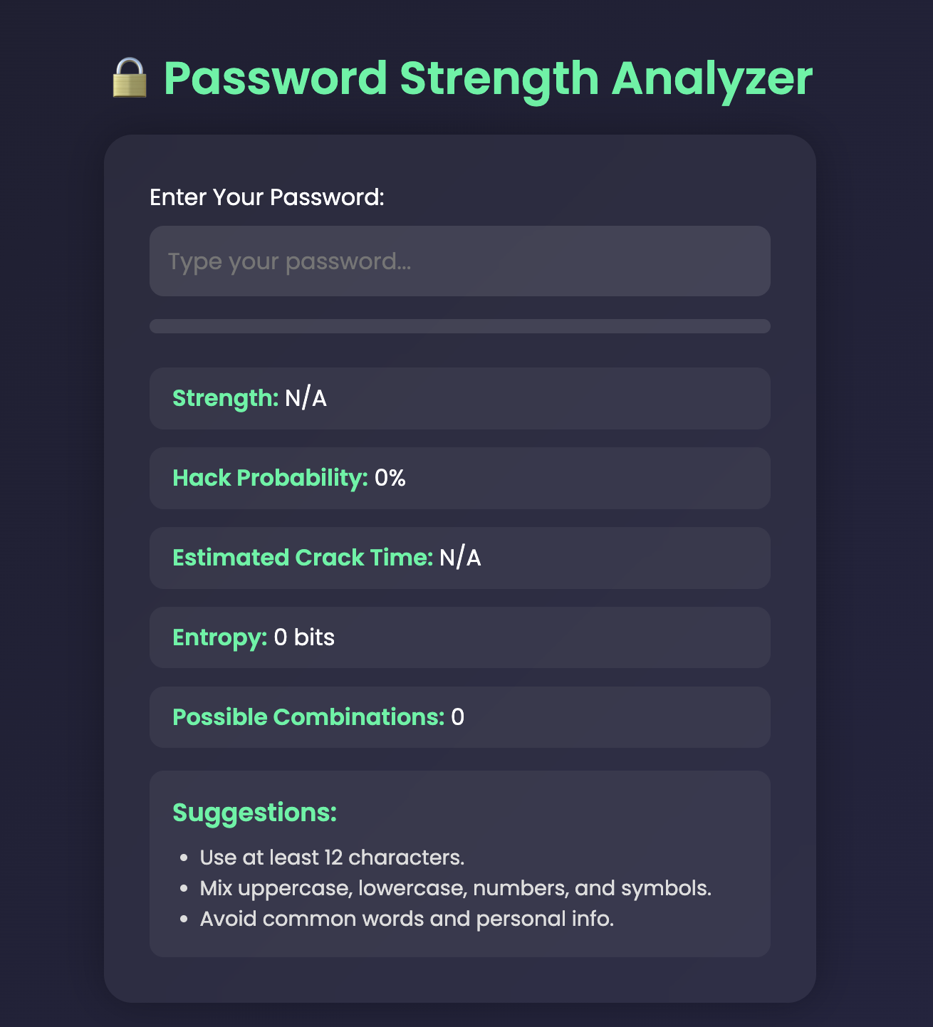Password Strength Analyzer project screenshot